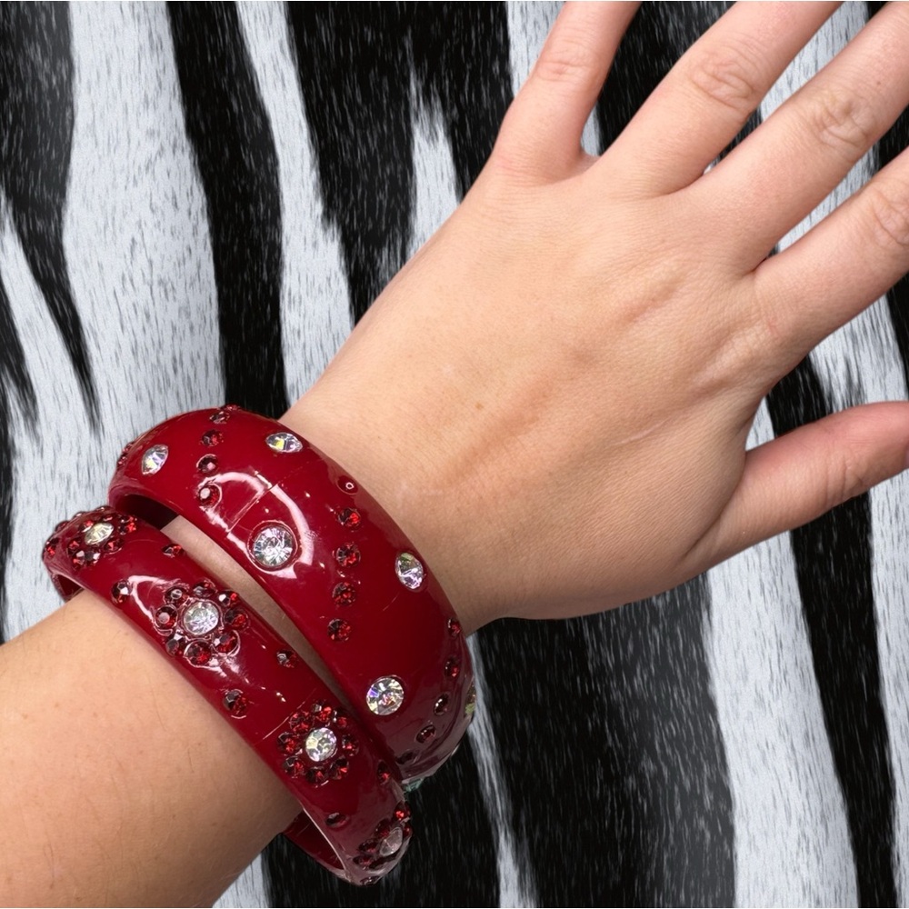 Deadstock Elegant Red Crystal-Embellished Bangles